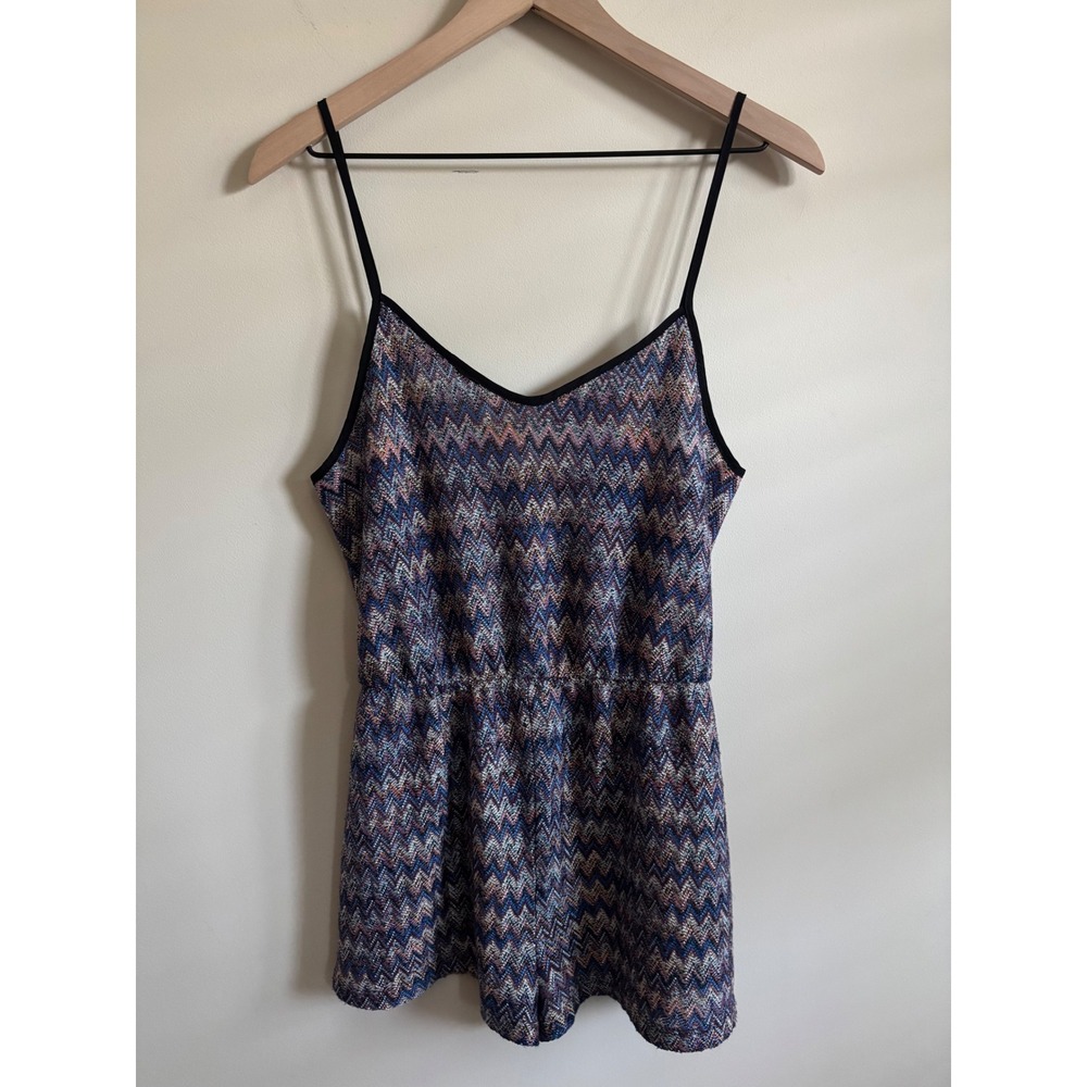 Topshop Multi Color Chevron Knit Romper Open Back Spaghetti Strap Small